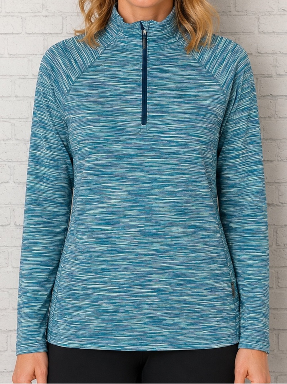 Merrell Quarter Zip Pullover Large Blue Space Dye Athletic Stretch Top
